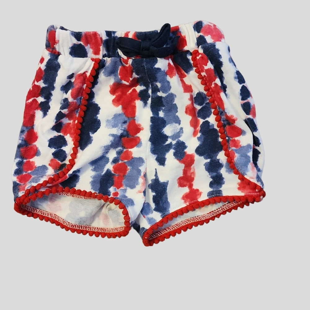 Celebrate It Kids Tie-Dye Shorts -Patriotic Red, Blue, White. 2t Girls